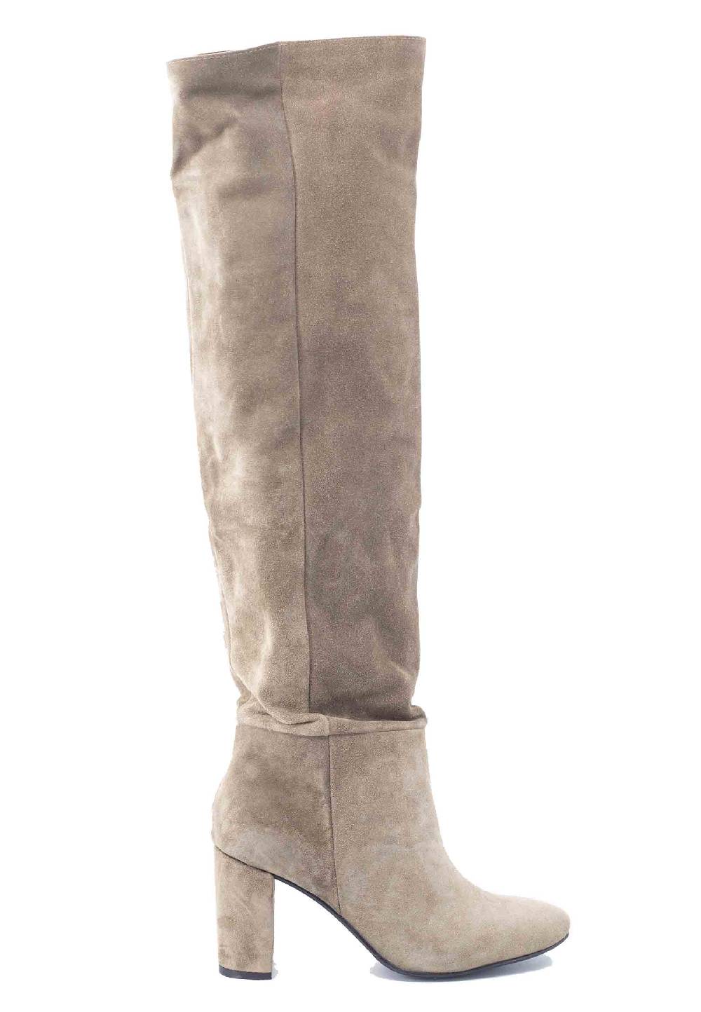 L'ARIANNA Stivali ST1591 a tubo in camoscio oliva con tacco rivestito e punta tonda