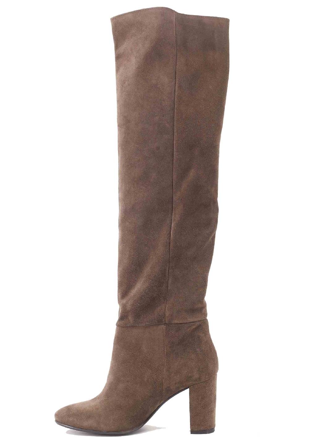 L'ARIANNA Stivali ST1591 A Tubo In Camoscio Testa Di Moro Con Tacco Rivestito E Punta Tonda