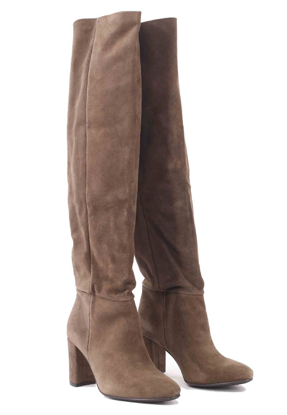 L'ARIANNA Stivali ST1591 A Tubo In Camoscio Testa Di Moro Con Tacco Rivestito E Punta Tonda