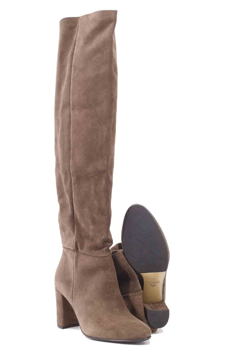 L'ARIANNA Stivali ST1591 A Tubo In Camoscio Testa Di Moro Con Tacco Rivestito E Punta Tonda