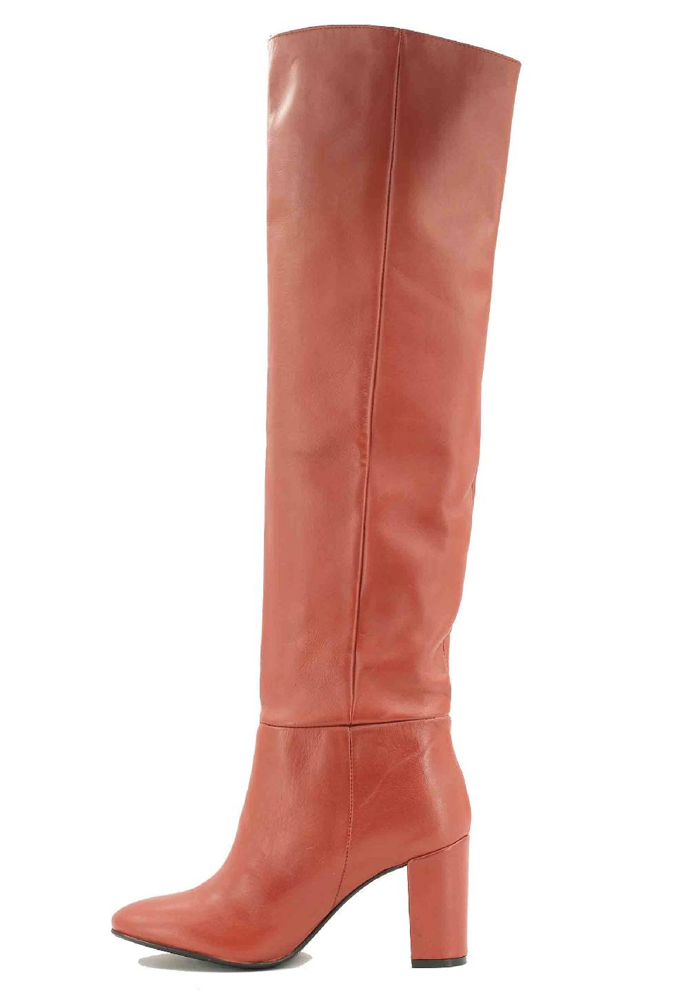 L'ARIANNA Stivali ST1591 A Tubo In Pelle Bruciato Con Tacco Rivestito E Punta Tonda