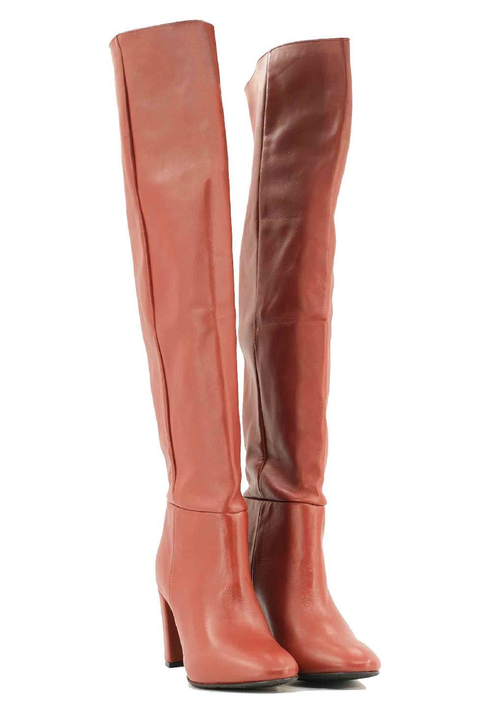 L'ARIANNA Stivali ST1591 A Tubo In Pelle Bruciato Con Tacco Rivestito E Punta Tonda