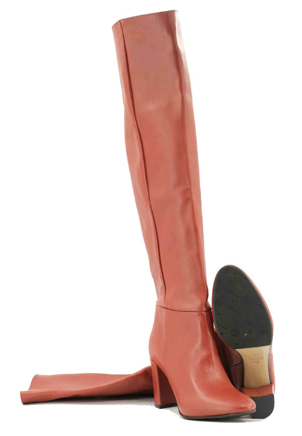L'ARIANNA Stivali ST1591 A Tubo In Pelle Bruciato Con Tacco Rivestito E Punta Tonda
