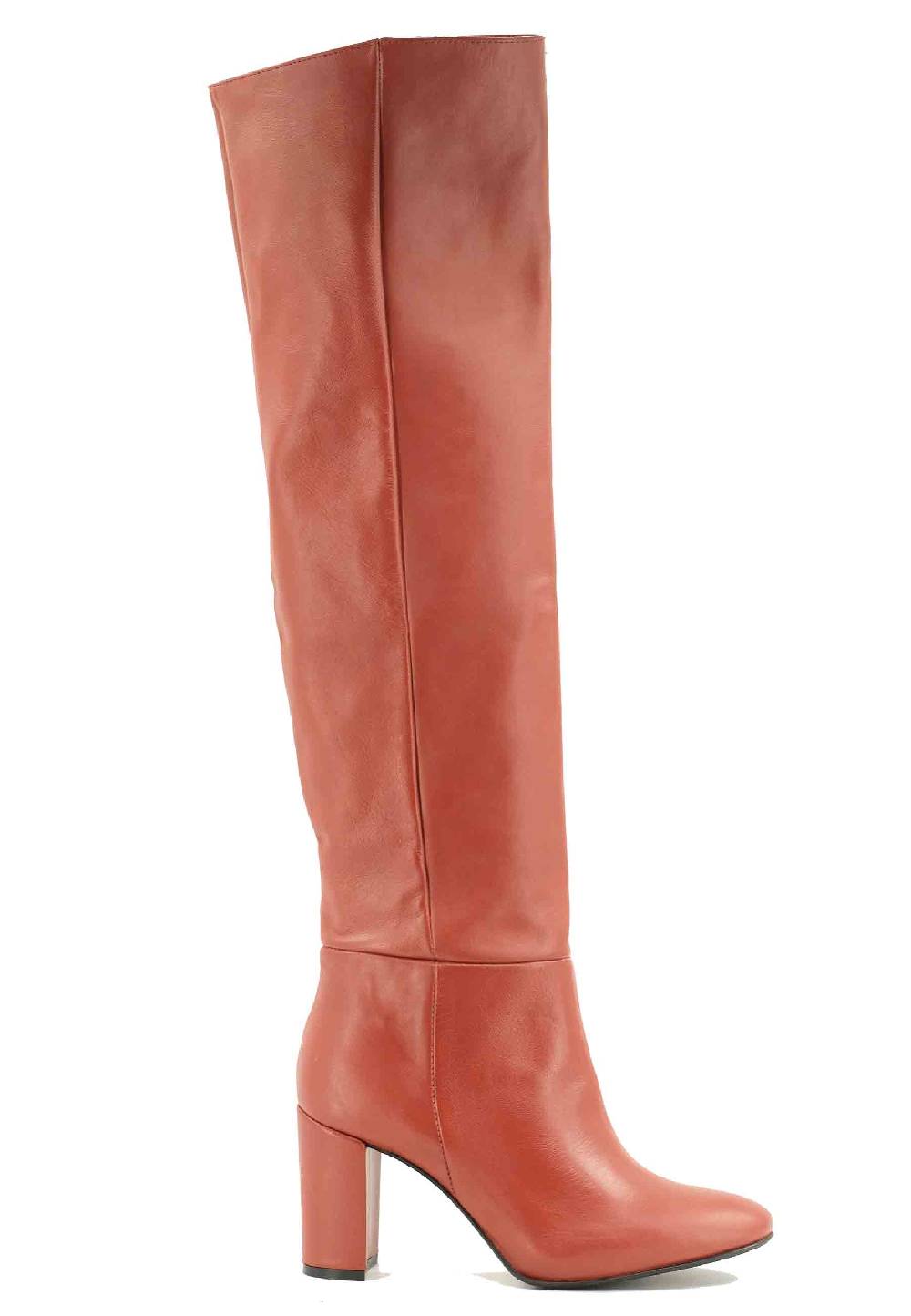 L'ARIANNA Stivali ST1591 a tubo in pelle bruciato con tacco rivestito e punta tonda