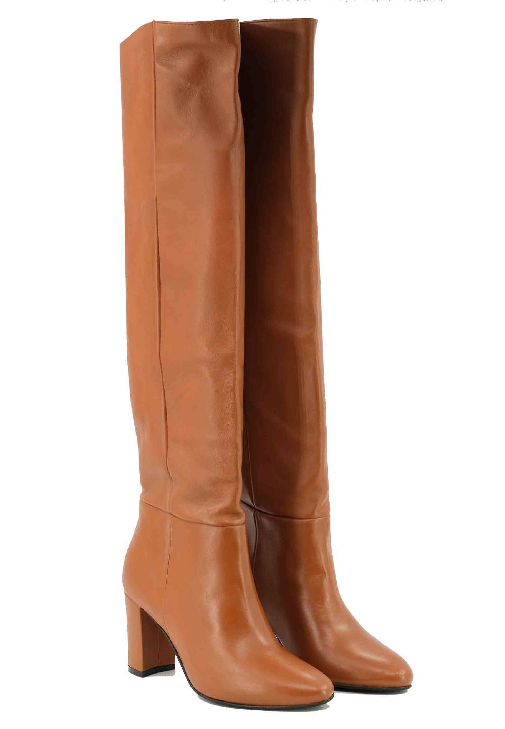 L'ARIANNA Stivali ST1591 A Tubo In Pelle Cuoio Con Tacco Rivestito E Punta Tonda