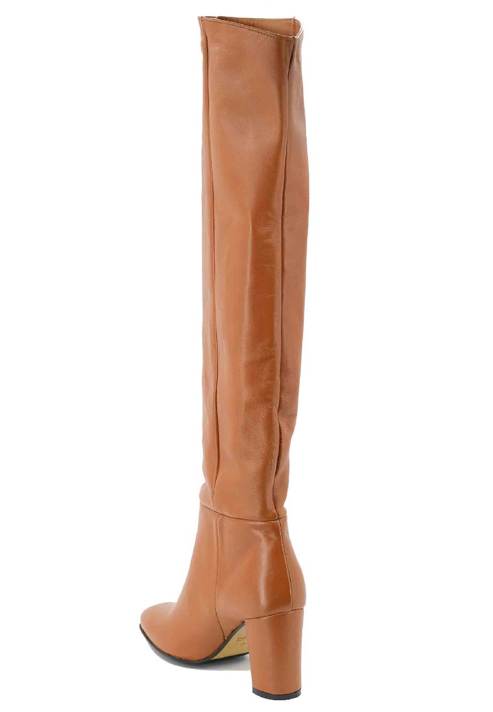 L'ARIANNA Stivali ST1591 A Tubo In Pelle Cuoio Con Tacco Rivestito E Punta Tonda