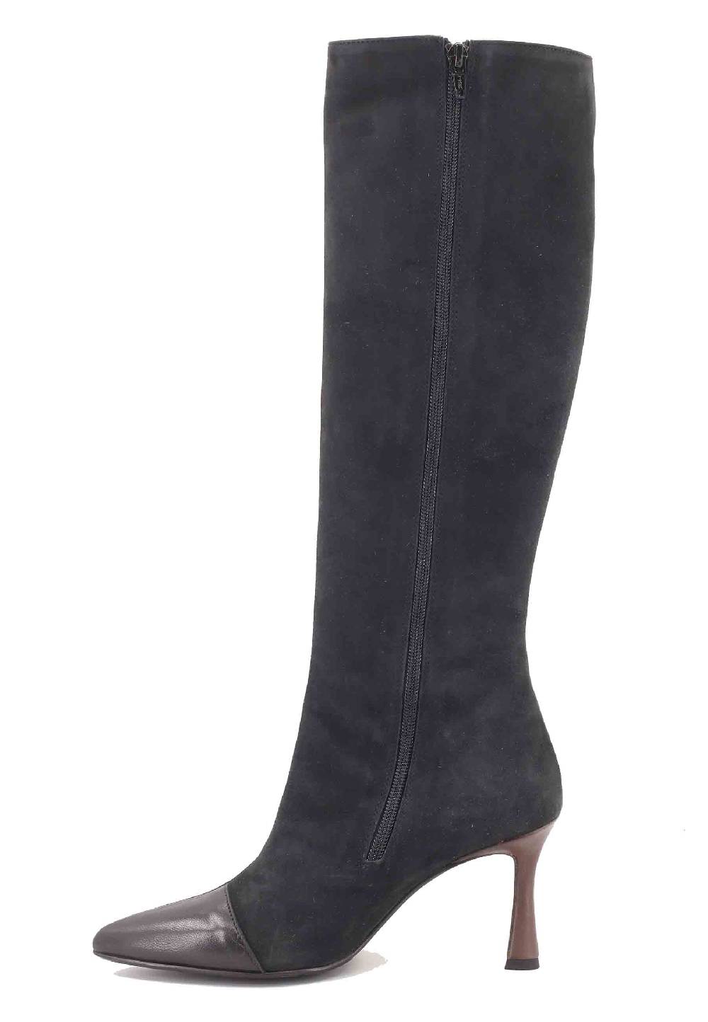 L'ARIANNA Stivali ST1592/RT In Pelle Grigia E Testa Di Moro Con Zip Laterale E Suola In Cuoio