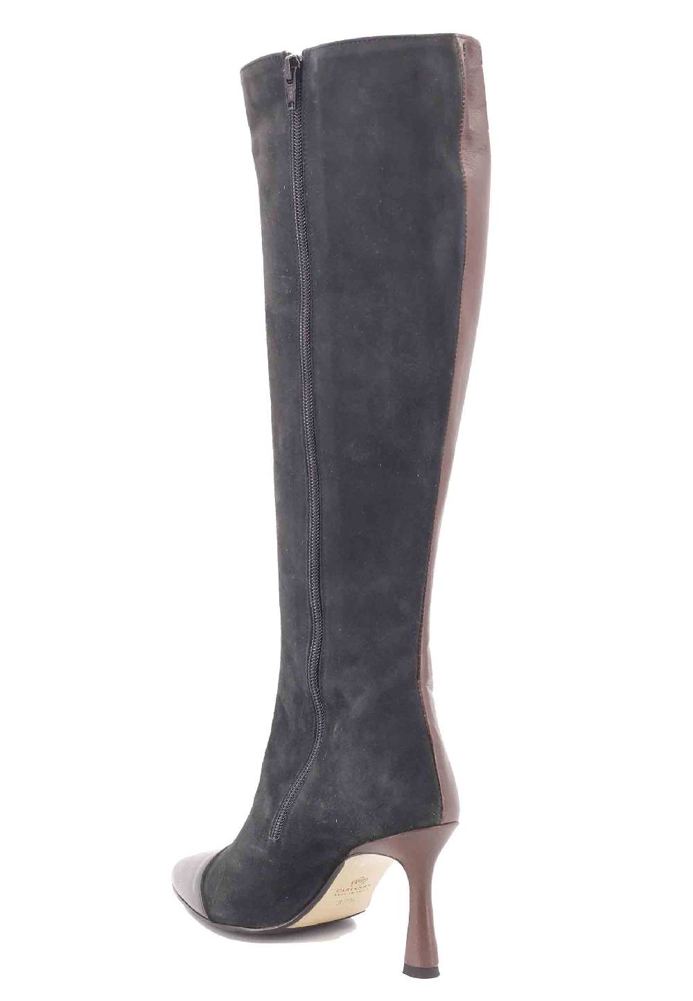 L'ARIANNA Stivali ST1592/RT In Pelle Grigia E Testa Di Moro Con Zip Laterale E Suola In Cuoio