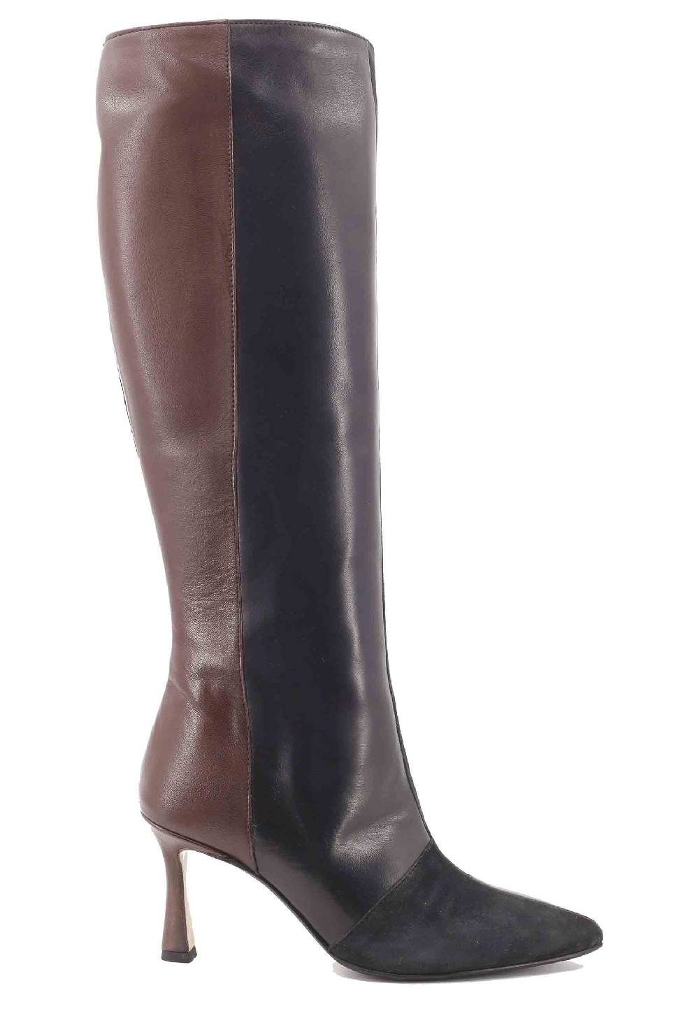 L'ARIANNA Stivali ST1592/RT in pelle grigia e testa di moro con zip laterale e suola in cuoio