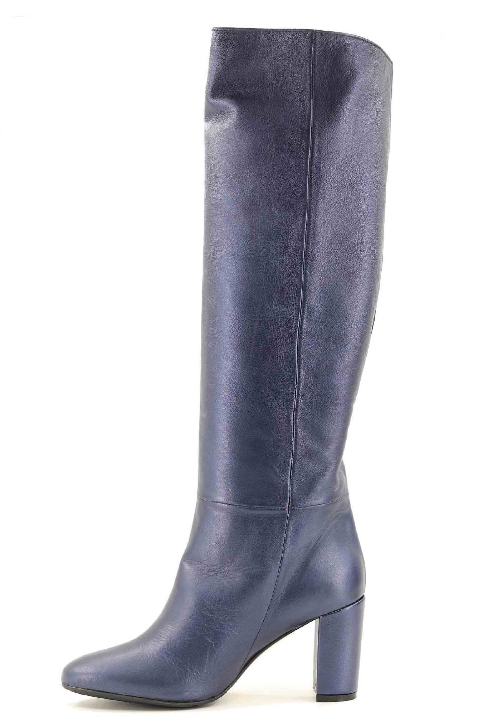 L'ARIANNA Stivali ST1689 A Tubo In Pelle Lamin Blu Con Punta Tonda