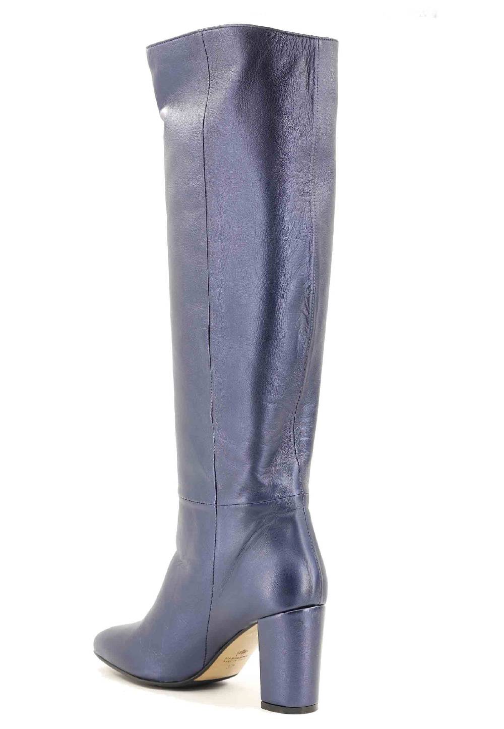 L'ARIANNA Stivali ST1689 A Tubo In Pelle Lamin Blu Con Punta Tonda