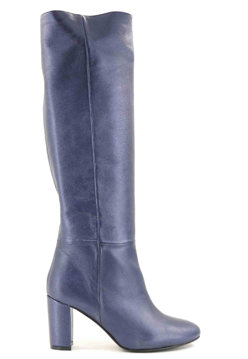 L'ARIANNA Stivali ST1689 a tubo in pelle lamin blu con punta tonda