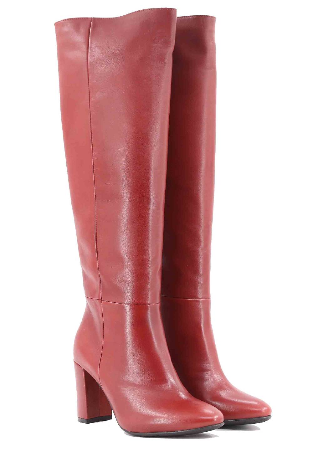 L'ARIANNA Stivali ST1689 A Tubo In Pelle Mattone Con Punta Tonda