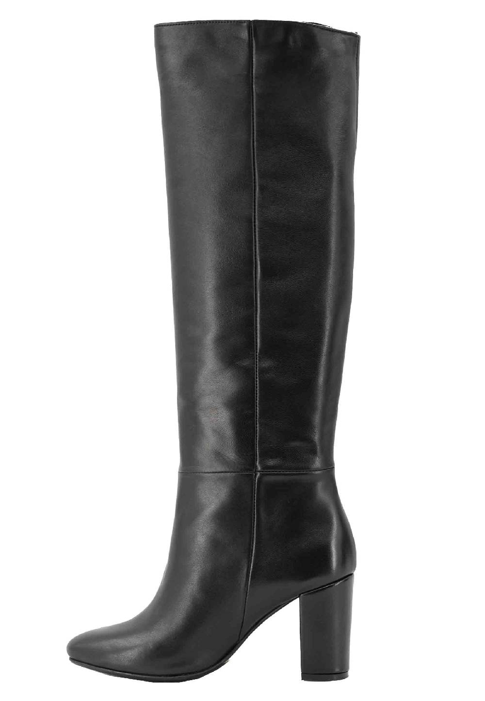 L'ARIANNA Stivali ST1689 A Tubo In Pelle Nera Con Punta Tonda