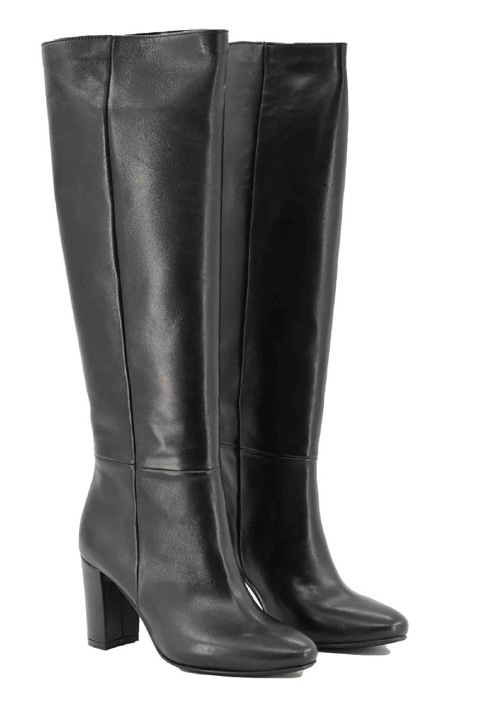 L'ARIANNA Stivali ST1689 A Tubo In Pelle Nera Con Punta Tonda