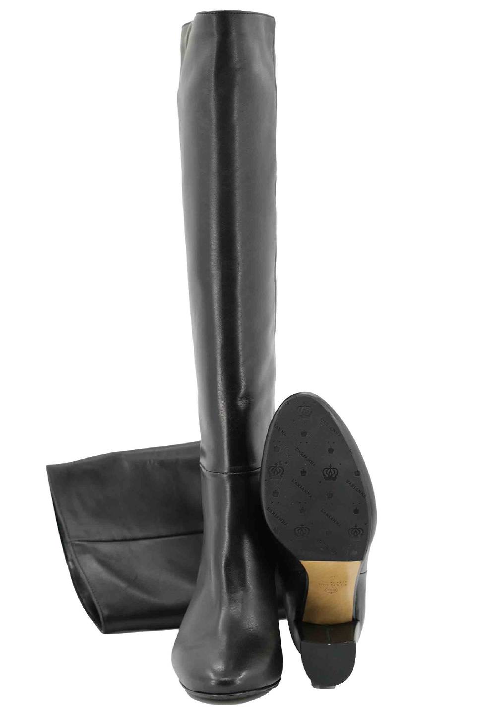 L'ARIANNA Stivali ST1689 A Tubo In Pelle Nera Con Punta Tonda