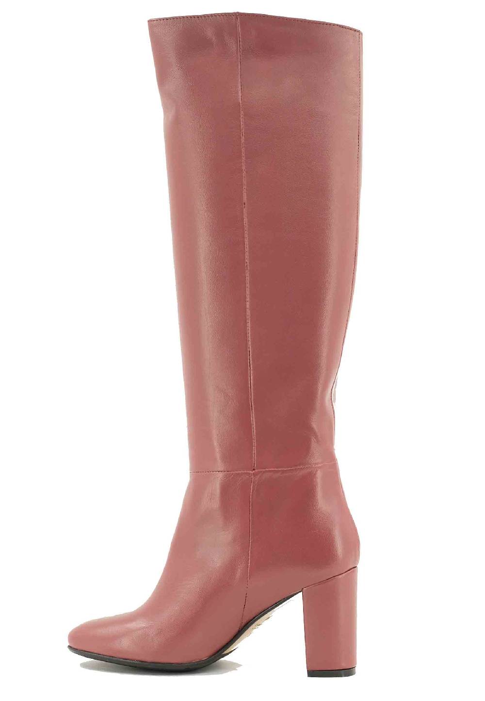 L'ARIANNA Stivali ST1689 A Tubo In Pelle Rosa Antico Con Punta Tonda