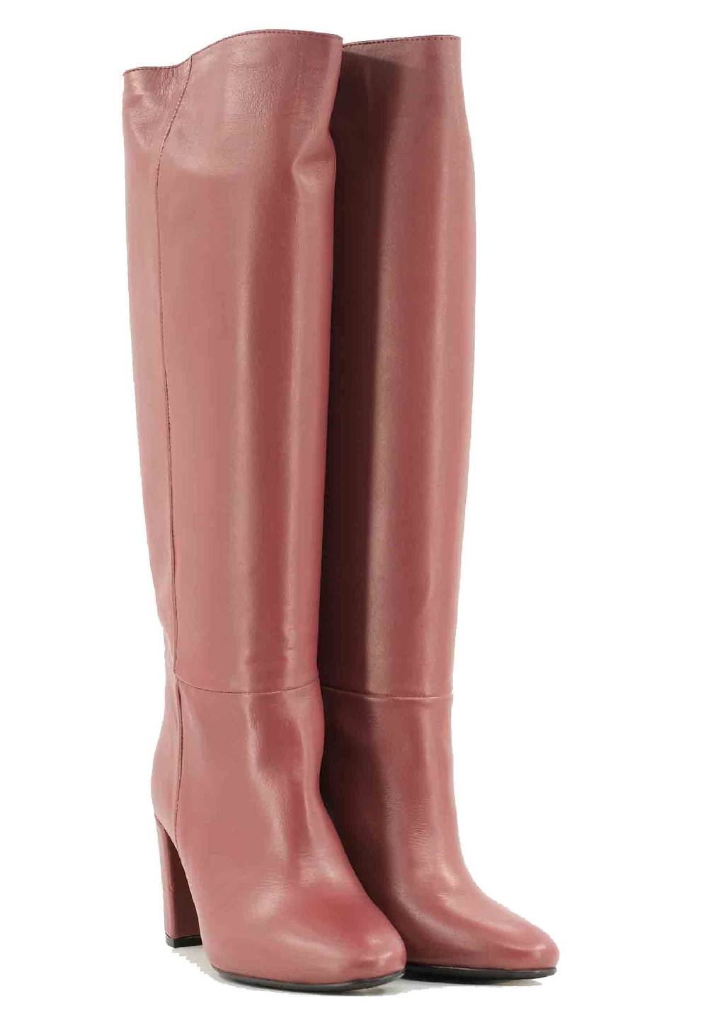 L'ARIANNA Stivali ST1689 A Tubo In Pelle Rosa Antico Con Punta Tonda