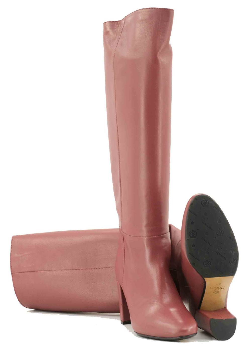 L'ARIANNA Stivali ST1689 A Tubo In Pelle Rosa Antico Con Punta Tonda