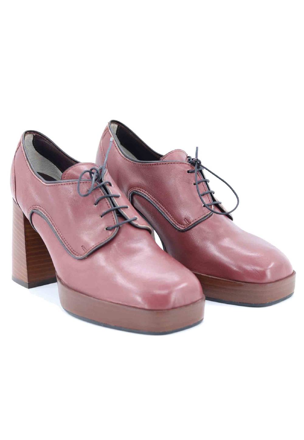 L'ARIANNA Stringate AL1700 Donna In Pelle Rosa Antico Con Tacco E Plateau In Cuoio