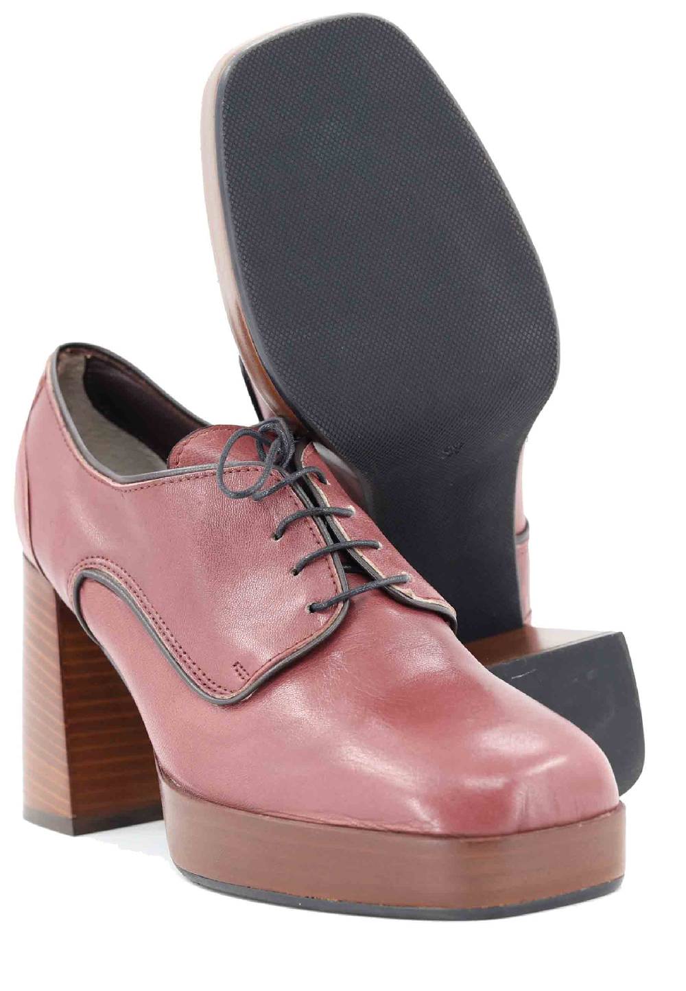 L'ARIANNA Stringate AL1700 Donna In Pelle Rosa Antico Con Tacco E Plateau In Cuoio