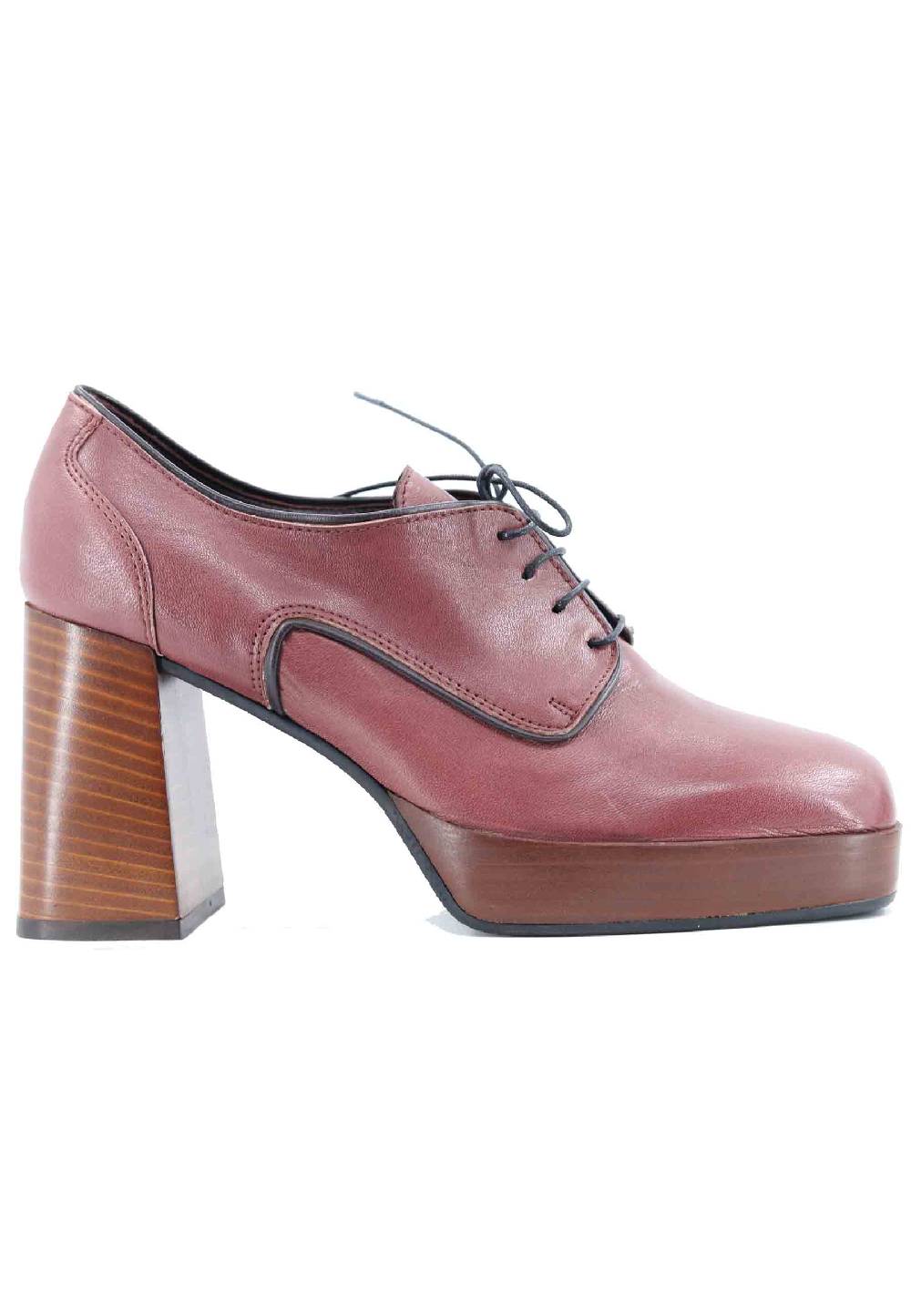 L'ARIANNA Stringate AL1700 donna in pelle rosa antico con tacco e plateau in cuoio