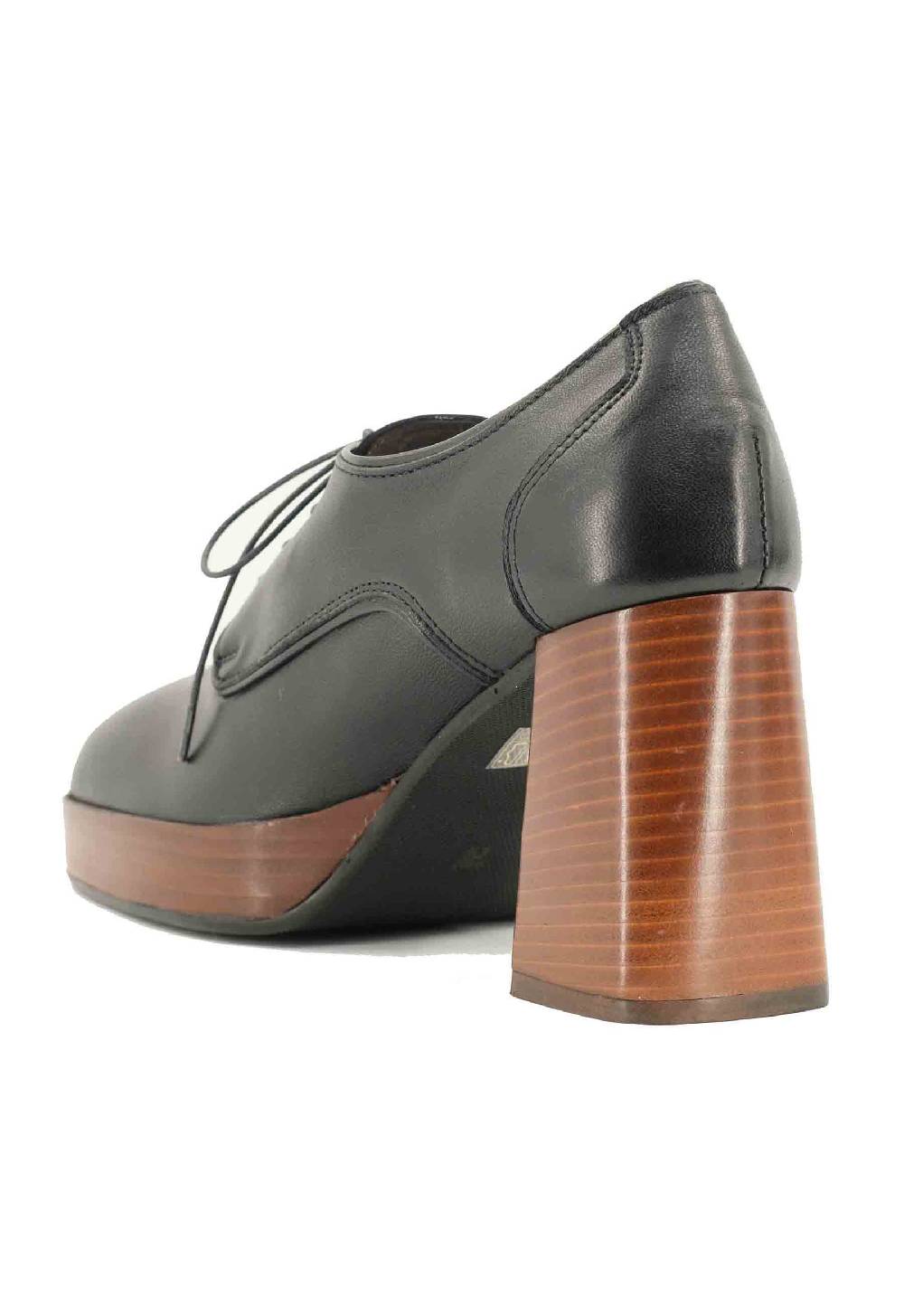 L'ARIANNA Stringate AL1700 In Pelle Nera Con Tacco E Plateau In Cuoio