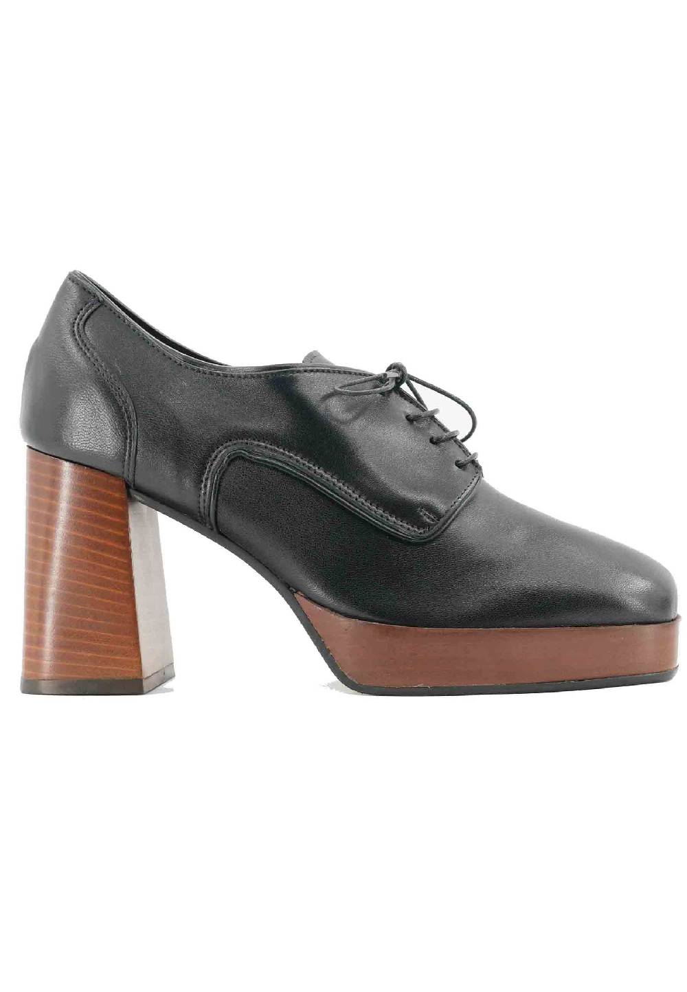 L'ARIANNA Stringate AL1700 in pelle nera con tacco e plateau in cuoio