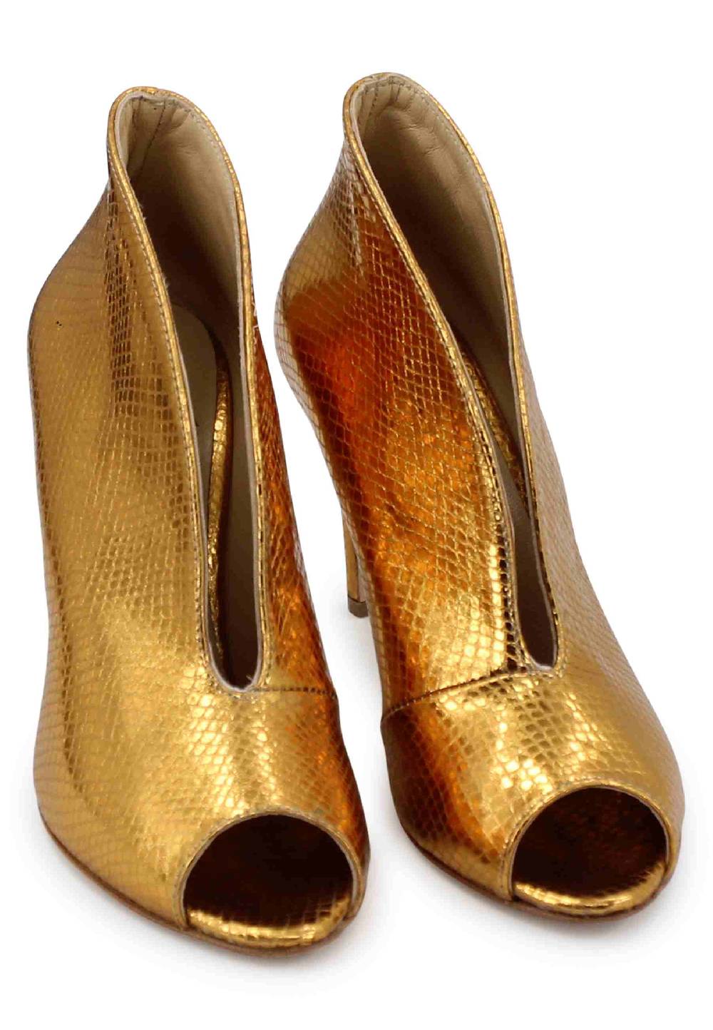 L'ARIANNA Tronchetto SP8004 Open Toe Donna In Pelle Laminata Oro Tacco Alto