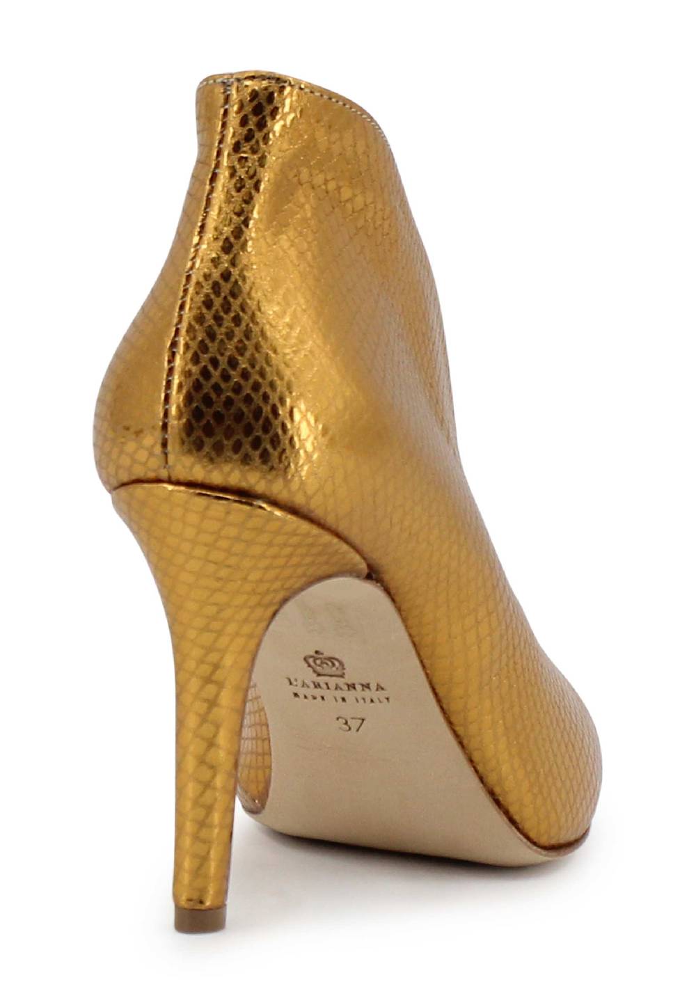 L'ARIANNA Tronchetto SP8004 Open Toe Donna In Pelle Laminata Oro Tacco Alto