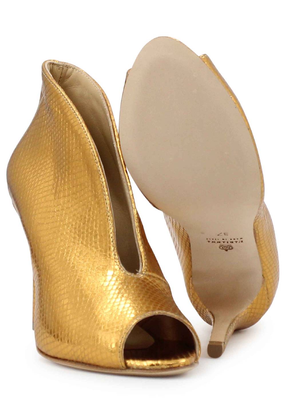 L'ARIANNA Tronchetto SP8004 Open Toe Donna In Pelle Laminata Oro Tacco Alto
