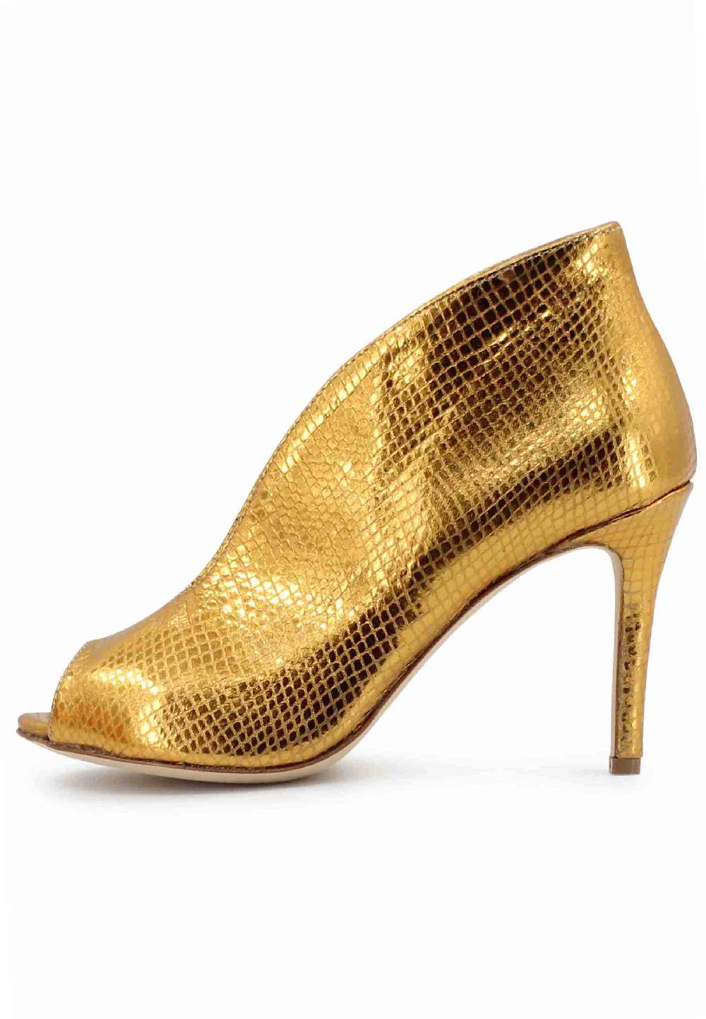 L'ARIANNA Tronchetto SP8004 Open Toe Donna In Pelle Laminata Oro Tacco Alto
