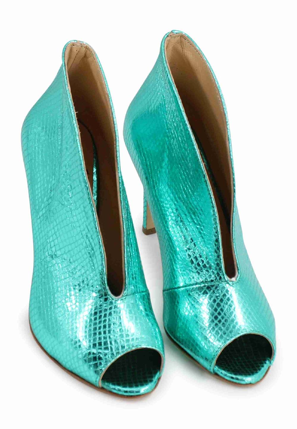 L'ARIANNA Tronchetto SP8004 Open Toe Donna In Pelle Laminata Verde Tacco Alto