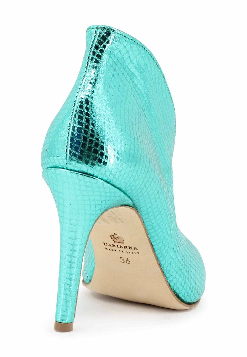 L'ARIANNA Tronchetto SP8004 Open Toe Donna In Pelle Laminata Verde Tacco Alto