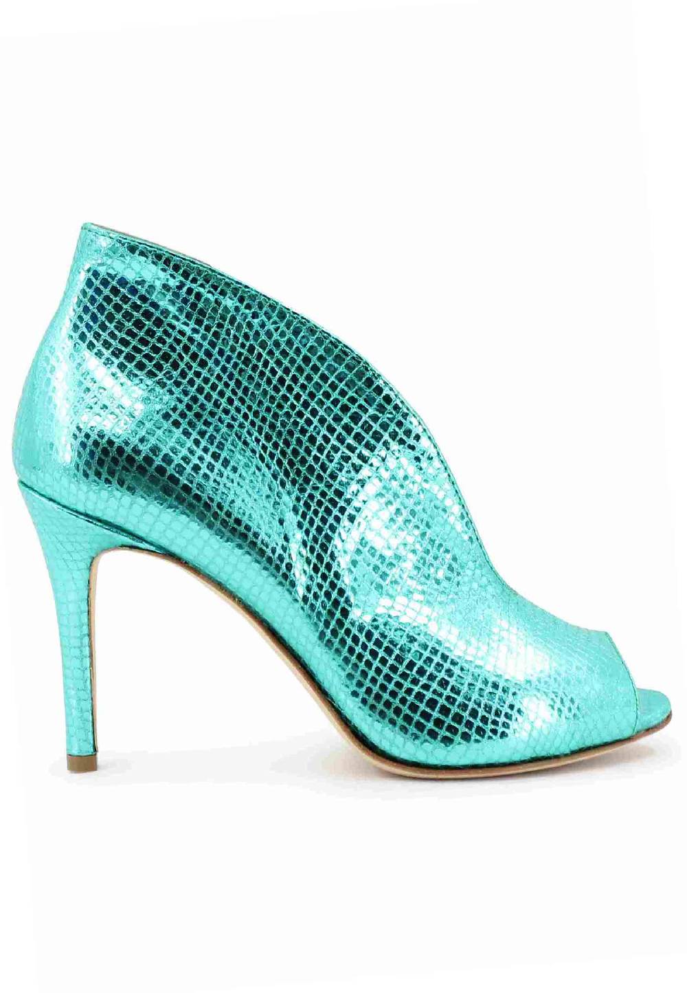 L'ARIANNA tronchetto SP8004 open toe donna in pelle laminata verde tacco alto