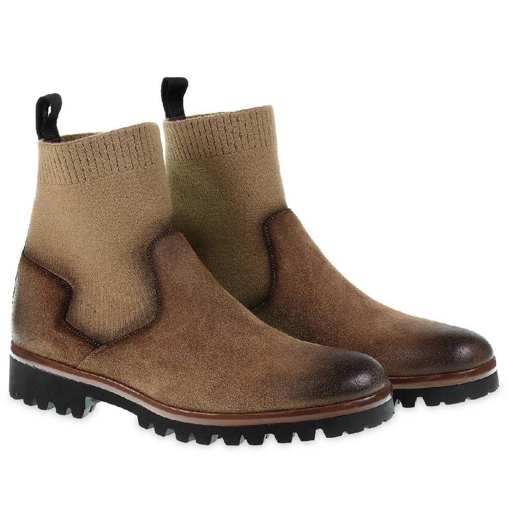 Lartigiano Del Cuoio Chelsea in camoscio marrone ingrassato e cashmere - Fratelli Borgioli