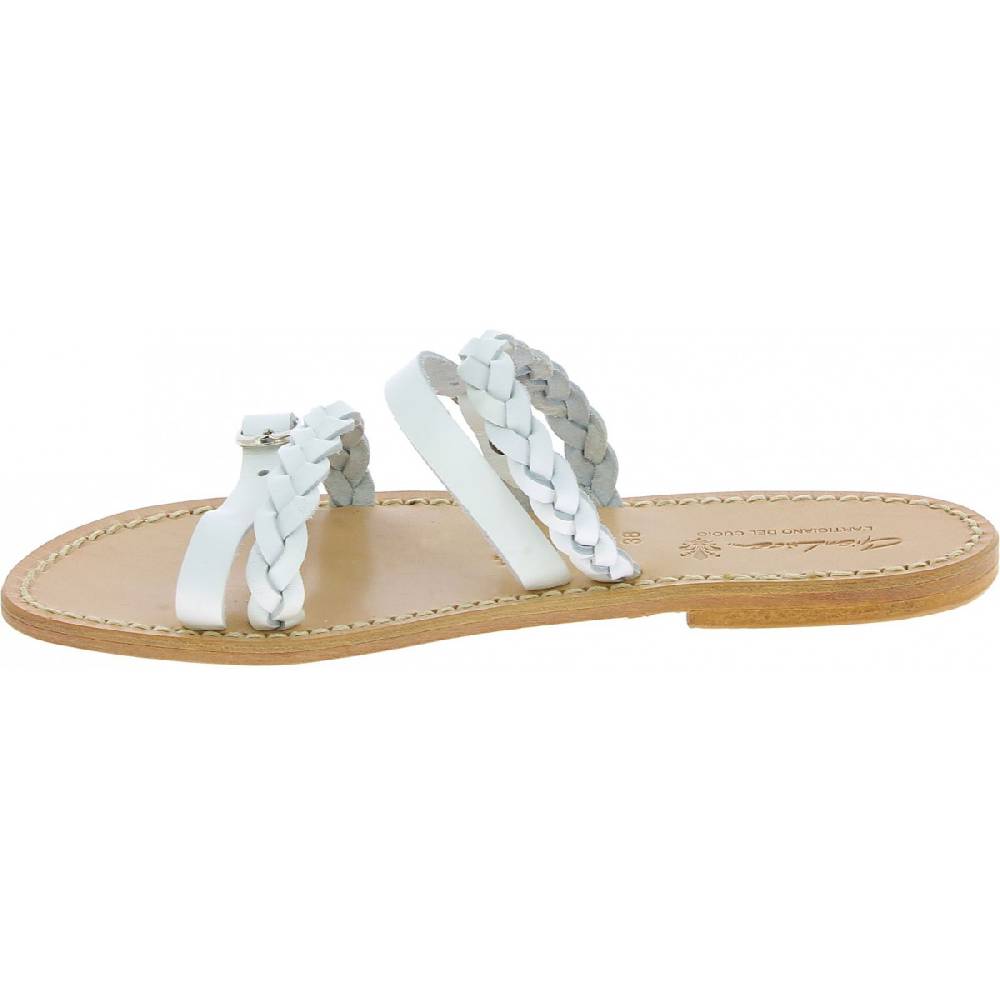 Lartigiano Del Cuoio Ciabatta Donna Artigianali In Pelle Intrecciata Bianca