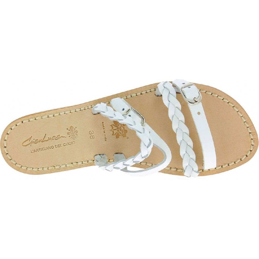 Lartigiano Del Cuoio Ciabatta Donna Artigianali In Pelle Intrecciata Bianca