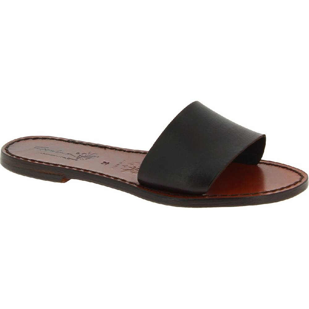 Lartigiano Del Cuoio Ciabatte da donna in pelle marrone scuro artigianali