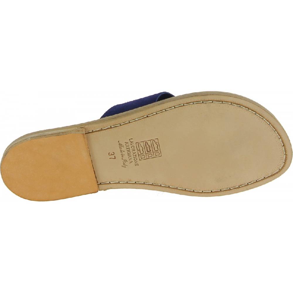 Lartigiano Del Cuoio Ciabatte Donna In Pelle Nabuk Blu Fatte A Mano