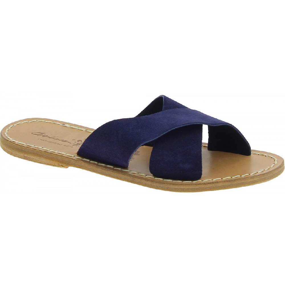 Lartigiano Del Cuoio Ciabatte donna in pelle nabuk blu fatte a mano