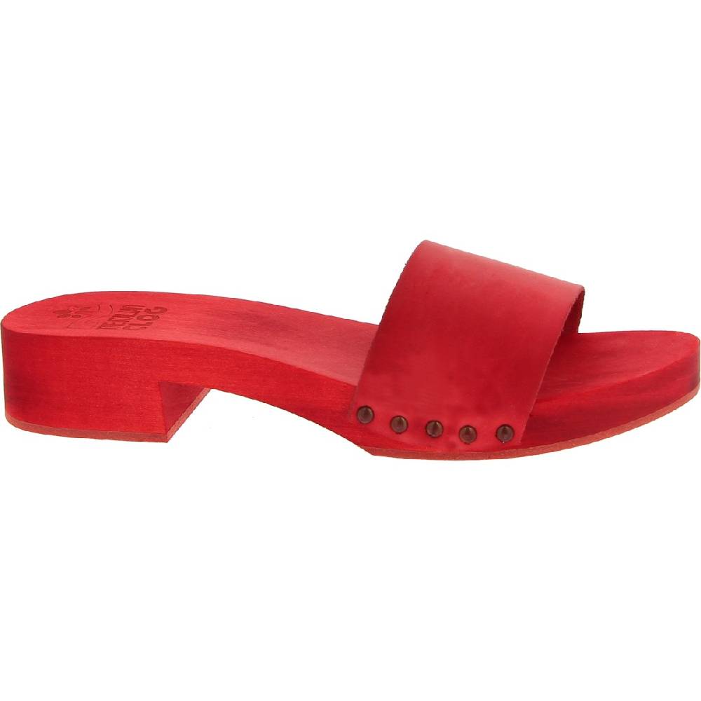 Lartigiano Del Cuoio Ciabatte In Legno Rosso Con Fascia In Pelle Artigianali