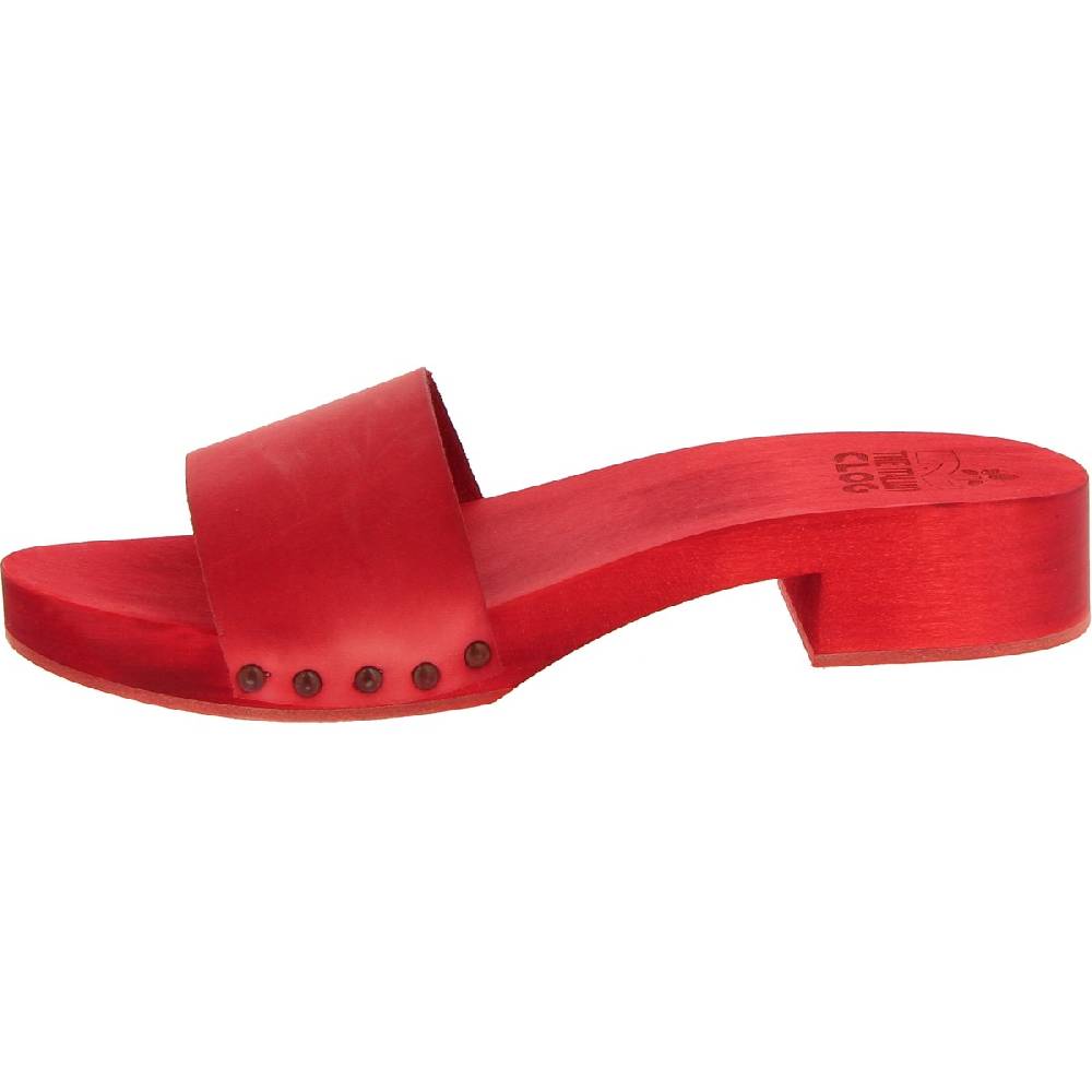 Lartigiano Del Cuoio Ciabatte In Legno Rosso Con Fascia In Pelle Artigianali