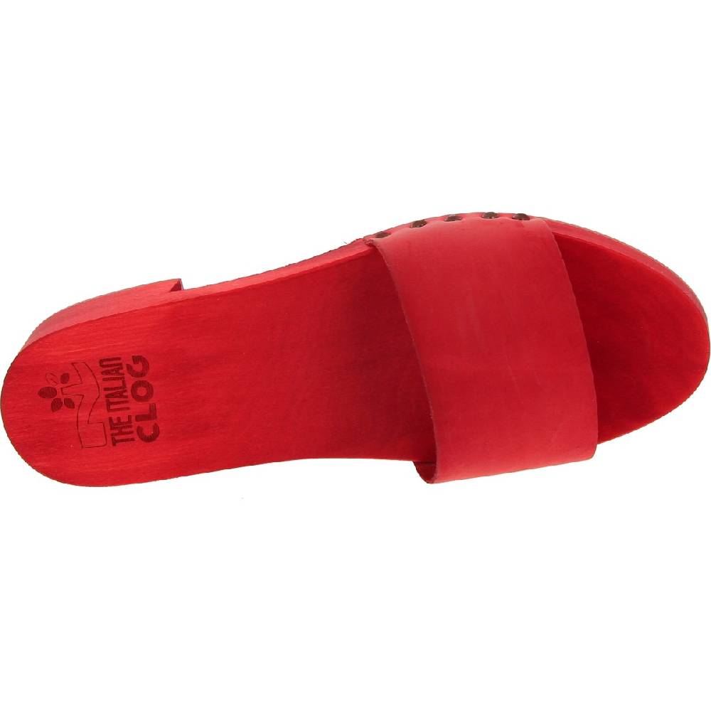 Lartigiano Del Cuoio Ciabatte In Legno Rosso Con Fascia In Pelle Artigianali