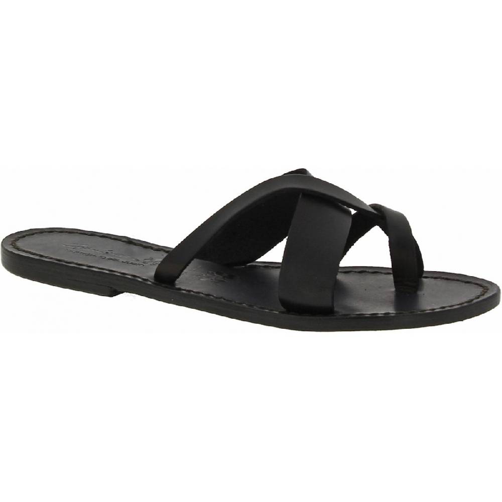 Lartigiano Del Cuoio Ciabatte infradito da donna fatti a mano in pelle nero