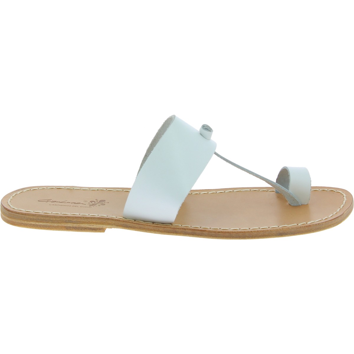 Lartigiano Del Cuoio Ciabatte Infradito Da Uomo In Pelle Bianca Fatti A Mano