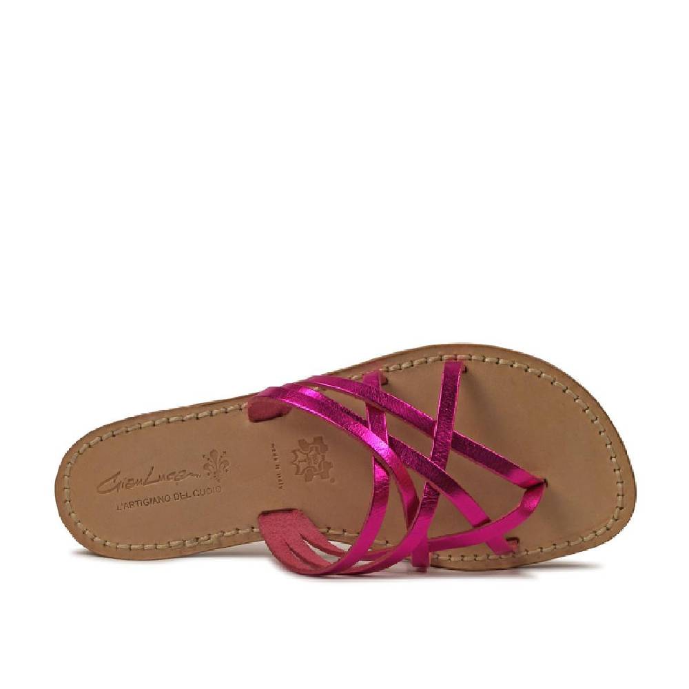 Lartigiano Del Cuoio Ciabatte Infradito Donna In Pelle Laminata Fucsia