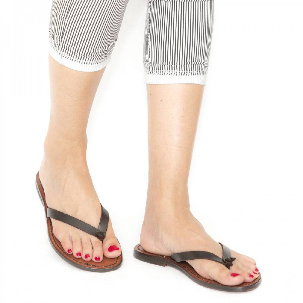 Lartigiano Del Cuoio Ciabatte Infradito Donna In Pelle Testa Di Moro