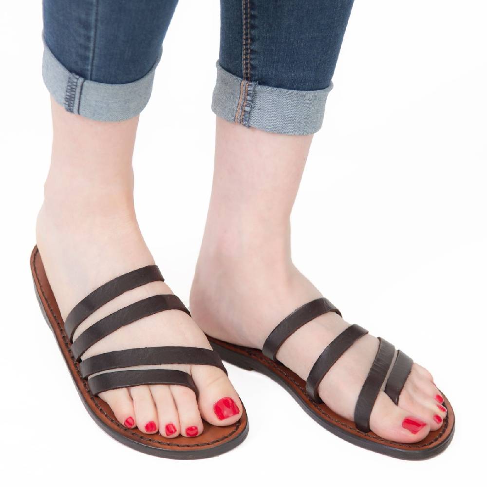 Lartigiano Del Cuoio Ciabatte Infradito Donna In Pelle Testa Di Moro Artigianali