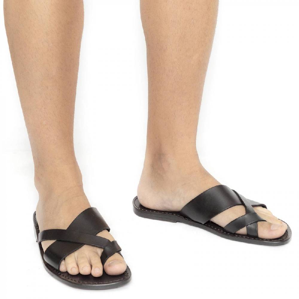 Lartigiano Del Cuoio Ciabatte Infradito Fatti A Mano In Italia In Pelle Nero Intrecciata Sull'alluce